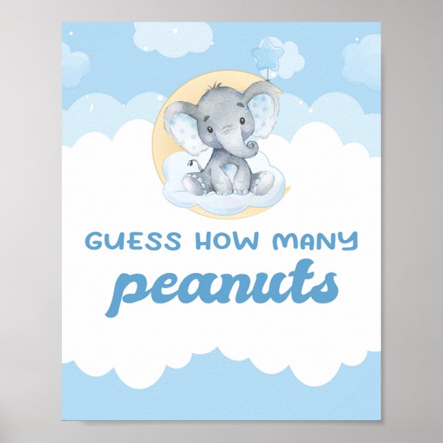Affiche Devinez combien d'arachides éléphant Baby shower g (Devant)