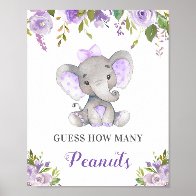 Affiche Devinez combien d'arachides éléphant Baby shower j (Devant)