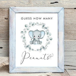 Affiche Devinez combien d'arachides éléphant Baby shower j