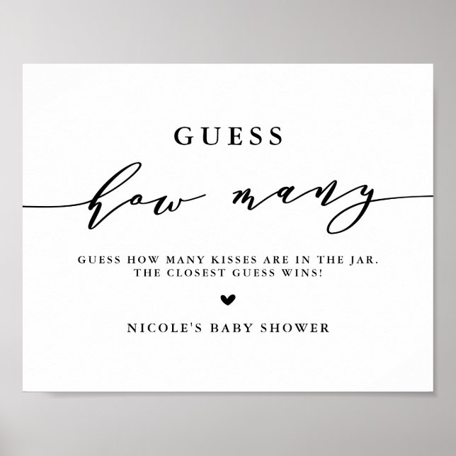 Affiche Devinez combien de bisous Baby Shower écriture sim (Devant)