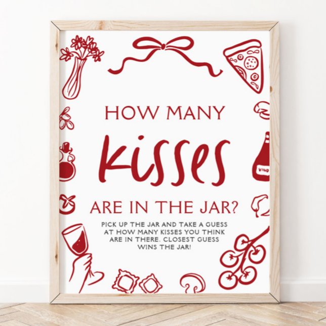 Affiche Devinez combien de bisous pour un mariage italien  (Italian Pizza Guess How Many Kisses Bridal Shower Sign)
