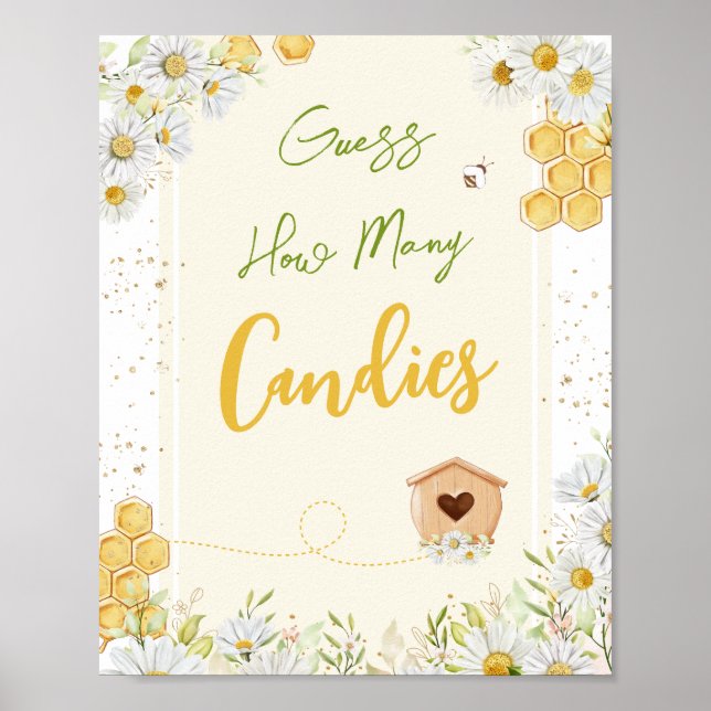 Affiche Devinez combien de bonbons abeilles Baby shower (Devant)