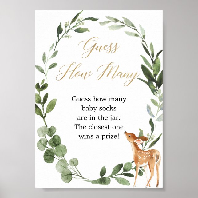 Affiche Devinez combien de jeu de baby shower Deer vert or (Devant)