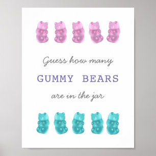 Affiche Devinez combien d'ours de gomme Pink Blue Jeu Sign