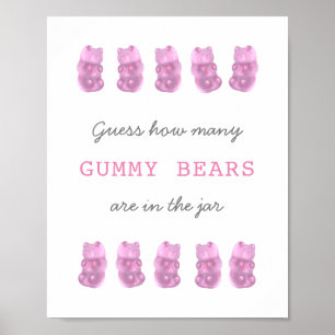 Affiche Devinez combien d'ours de gummy signe de jeu rose