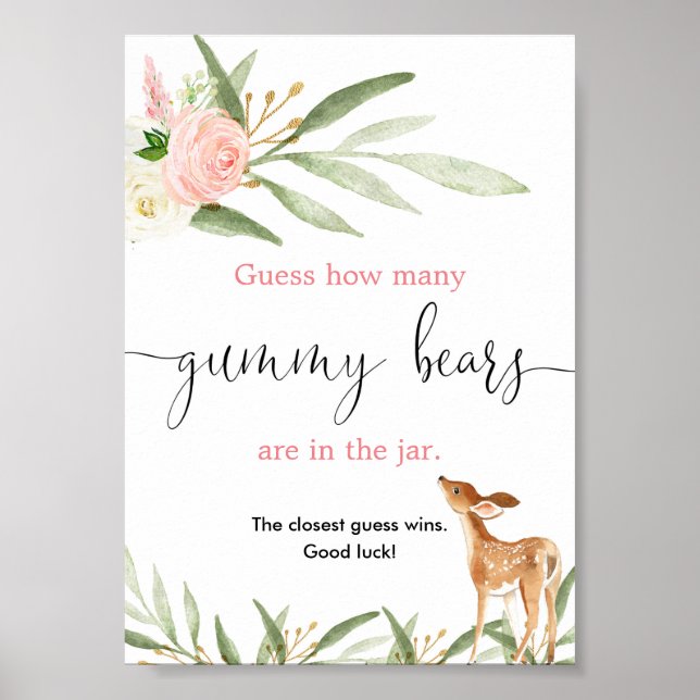 Affiche Devinez combien d'ours gummy jeu de cerf d'or rose (Devant)