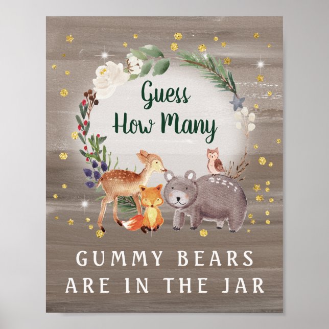 Affiche Devinez combien d'ours Woodland Baby shower jeu (Devant)