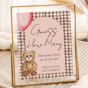 Affiche Devinez combien Teddy Bear Baby shower table de je