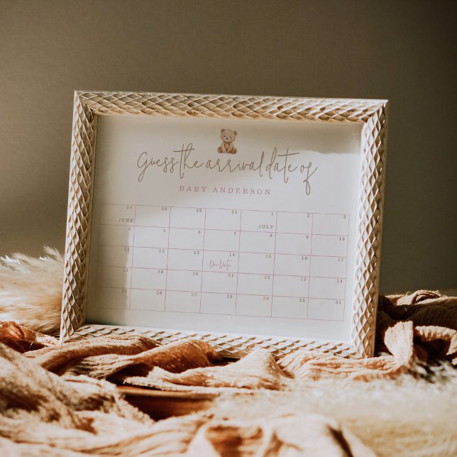 Affiche Devinez la date d'arrivée pour la Baby Shower Ours (Créateur téléchargé)