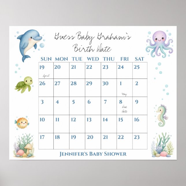 Affiche Devinez la date de naissance de bébé pour la baby  (Devant)