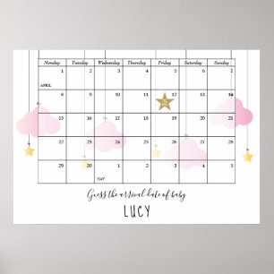 Affiche Devinez La Date D'Échéance Nuages Étoiles Baby sho