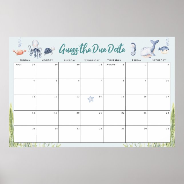 Affiche Devinez la date d'échéance sous le jeu Baby shower (Devant)