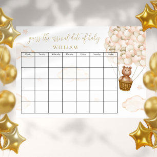 Affiche Devinez La Date D'Échéance Teddy Bear Balloons