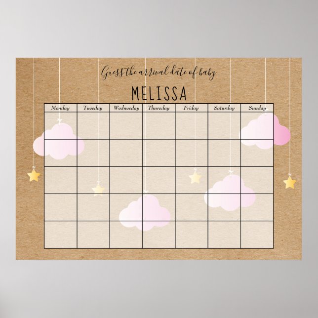 Affiche Devinez la date prévue Nuages roses rustiques étoi (Devant)