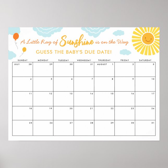 Affiche Devinez le bébé échéance Signer Date Little Ray Su (Devant)