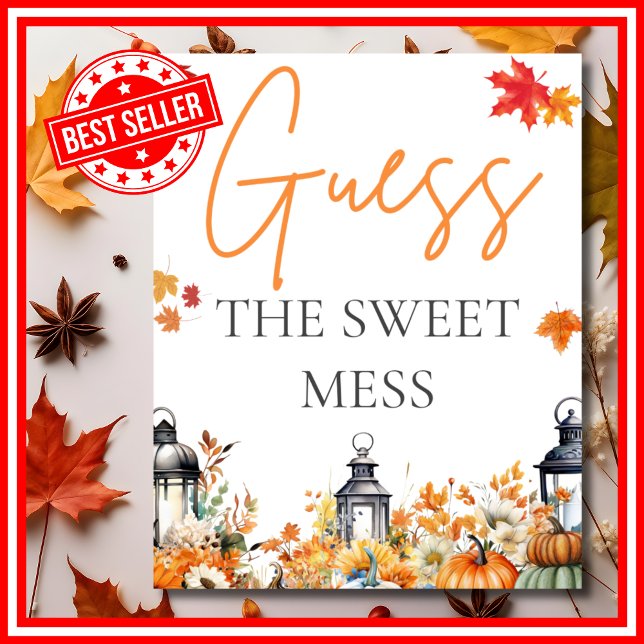 Affiche DEVINEZ LE DÉSORDRE SUCRÉ Petit jeu de Baby Shower (GUESS THE SWEET MESS A Little Pumpkin is on the Way Fall Autumn Baby Shower Game)