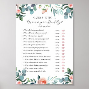Affiche Devinez Qui maman ou papa Baby shower carte de jeu