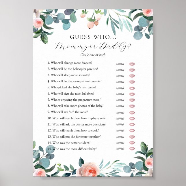 Affiche Devinez Qui maman ou papa Baby shower carte de jeu (Devant)