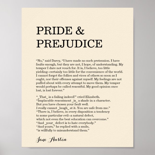 Affiche Devis de livre personnalisable Jane Austen (Devant)
