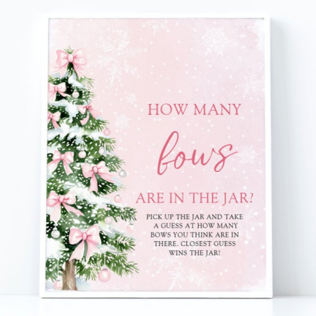 Affiche Devis de Noël Combien de Baby showers de vaches (Pink Bows Christmas Guess How Many Bows Baby Shower Sign)
