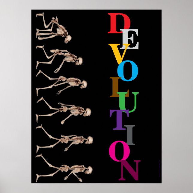 Affiche "Devolution", funny, humor, parody of evolution (Devant)