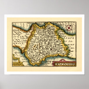 Affiche Devon (Devonshire) Comté Angleterre Carte des Anti