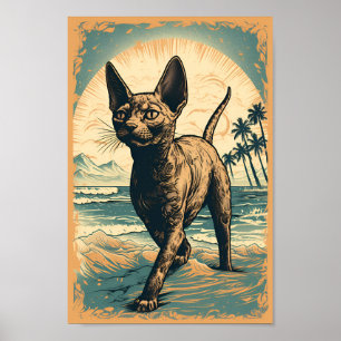 Affiche Devon Rex chat sur une plage tropicale