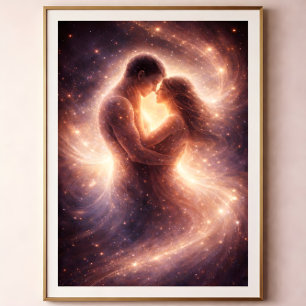 Affiche Dévotion Céleste – Art Abstrait de Couple Cosmique
