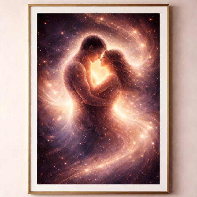 Affiche Dévotion Céleste – Art Abstrait de Couple Cosmique (Celestial Devotion – Abstract Cosmic Couple Art)