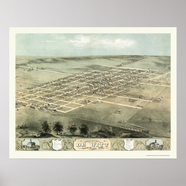 Affiche DeWitt, IA Carte panoramique - 1868 (Devant)