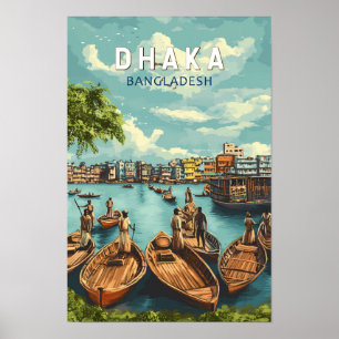 Affiche Dhaka Bangladesh Illustration Voyage Art Rétro