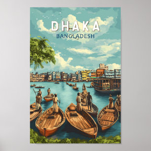 Affiche Dhaka Bangladesh Illustration Voyage Art Vintage