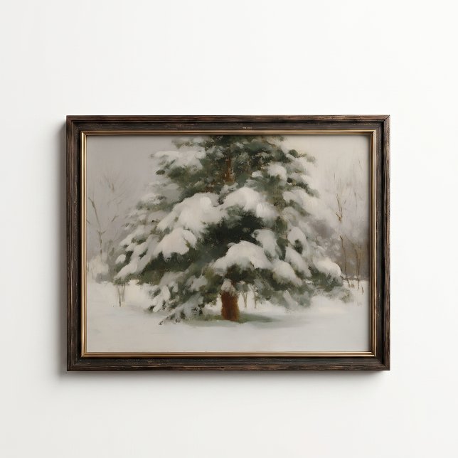 Affiche d'hiver d'un pin enneigé (Snow Covered Pine Tree Wall Art Poster - close-up view (frame/decor not included))
