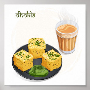 Affiche Dhokla Gujarati et Chaï Masala Chaud Art culinaire