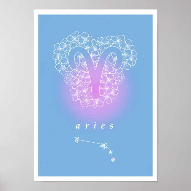 Affiche d'horoscope avec fleurs de naissance - Ari (Devant)