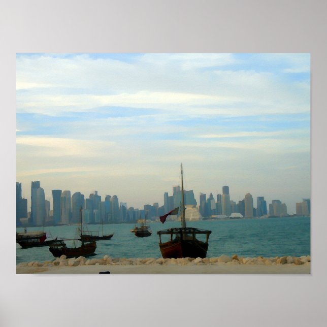 Affiche Dhows traditionnels dans le port de Doha (Devant)