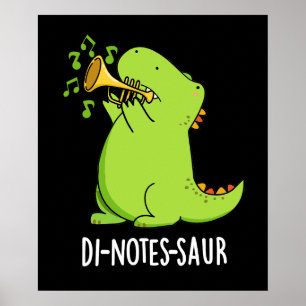 Affiche Di-notes-saur Drôle de dinosaure Punir Fond sombre
