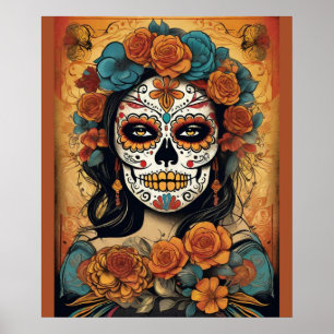 Affiche Dia de los Muertos Art : Maquillage crâne à sucre