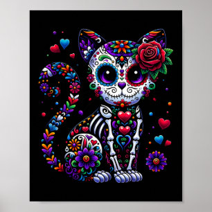 Affiche Dia De Los Muertos Cinco De Mayo Cat Crâne à sucre