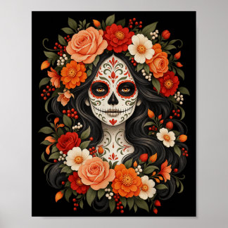 Affiche Dia de los muertos crâne de sucre catrina jour des