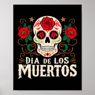 Affiche Dia de los muertos crâne et fleurs