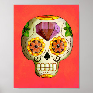 Affiche Dia de Los Muertos - Crâne mexicain à sucre