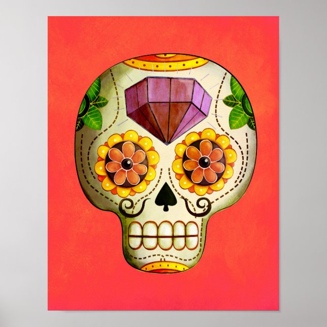 Affiche Dia de Los Muertos - Crâne mexicain à sucre (Devant)
