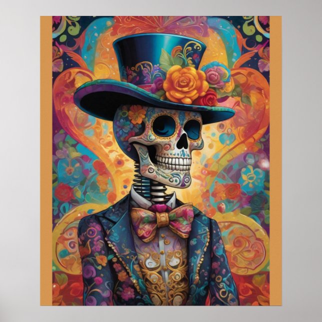 Affiche Dia de los Muertos Dapper Skeleton (Devant)