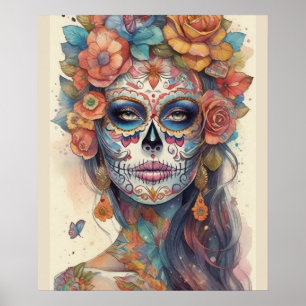 Affiche Dia de los Muertos Elégance : Maquillage crâne de 
