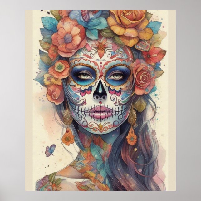 Affiche Dia de los Muertos Elégance : Maquillage crâne de  (Devant)