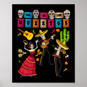Affiche Dia De Los Muertos Figures - Papel Mexicain Picado