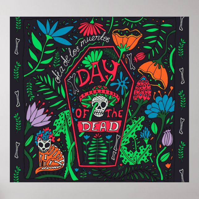 Affiche Dia de los Muertos : Jeu de cartes de fête (Devant)