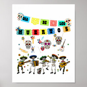 Affiche Dia De Los Muertos Jour Du Crâne Mort Drôle Dan