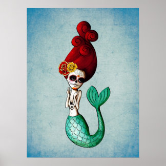 Affiche Dia de Los Muertos La Catrina Mermaid